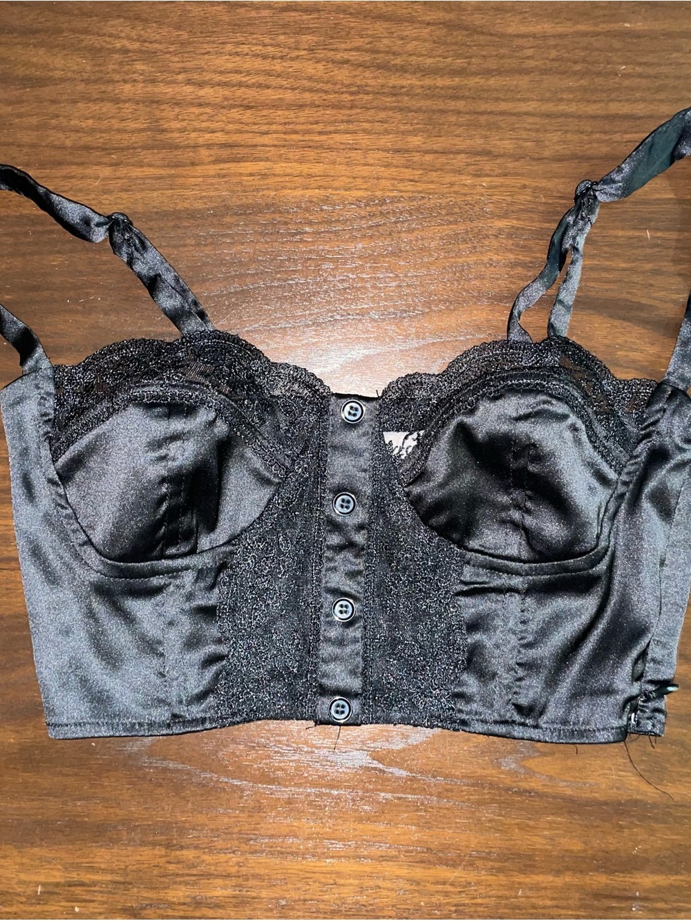 Princess Polly Black Satin Lace Bustier Crop Top